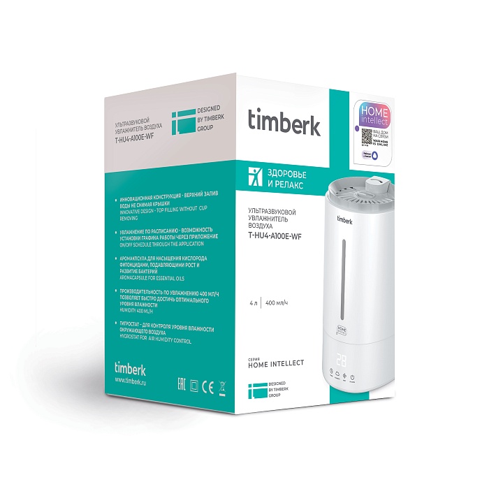 Увлажнитель воздуха с Wi-Fi Timberk Серия Home Intellect: A100E - 12 Увлажнитель воздуха с Wi-Fi Timberk Серия Home Intellect: A100E - 12